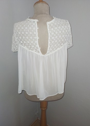 Dantel Detaylı Beyaz Kadın Bluz - Görsel 3