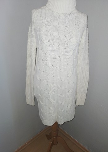 Beyaz Boğazlı Örgü Mini elbise - Görsel 4