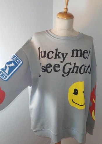 Gri Baskılı Kadın Sweatshirt Uzun Kollu