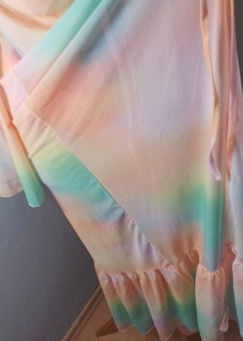 l Beden Kadın Çok Renkli Uzun Tie-Dye Kimono
