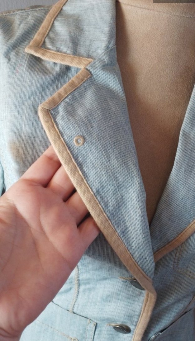 Bej Kadın Denim Ceket Notched Yaka - Görsel 2