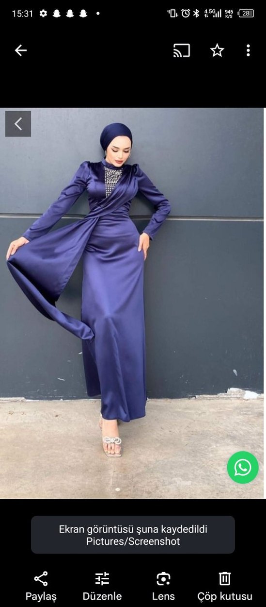 Saten lacivert abiye - Görsel 2