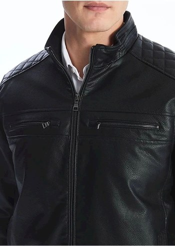 Erkek Siyah Deri Biker Ceket - Görsel 4