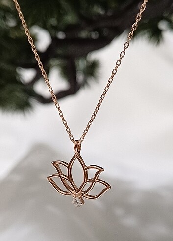 Diğer 925 AYAR GÜMÜŞ ROSE LOTUS ÇİÇEĞİ KADIN KOLYE