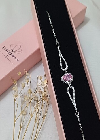 925 AYAR GÜMÜŞ PEMBE KALP KADIN BİLEKLİK 