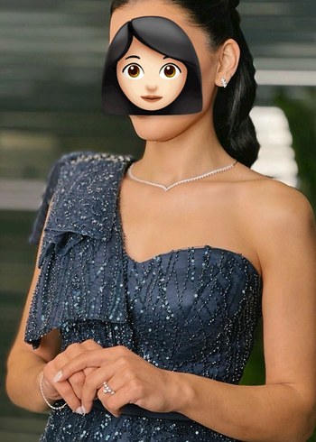 Sade Straplez Drapeli Lacivert İşlemeli Abiye - Görsel 2