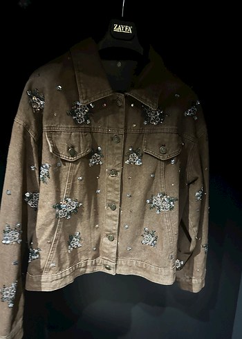 Nakışlı Kahverengi Kadın Denim Ceket - Görsel 6