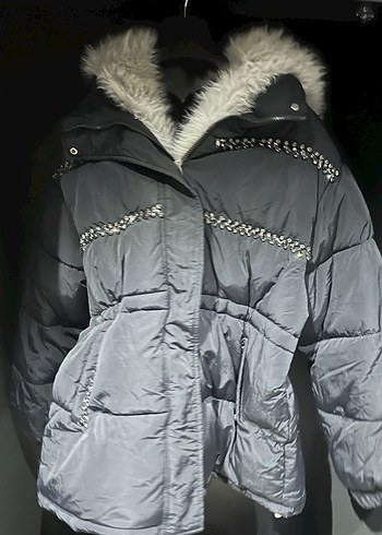 Gri Kürklü Kadın Kışlık Mont - Görsel 5