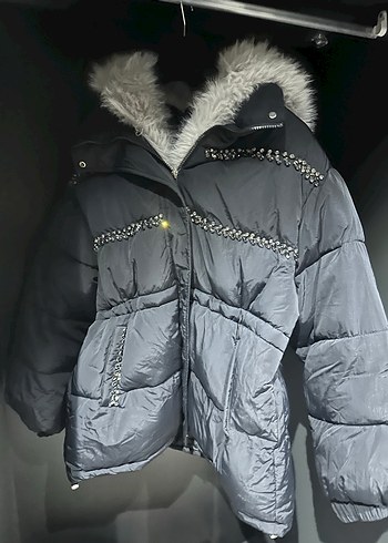 Gri Kürklü Kadın Kışlık Mont - Görsel 2