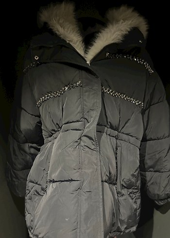 Gri Kürklü Kadın Kışlık Mont - Görsel 4