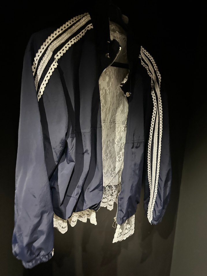 Dantel Detaylı Gri Mavi Midi Ceket - Görsel 3