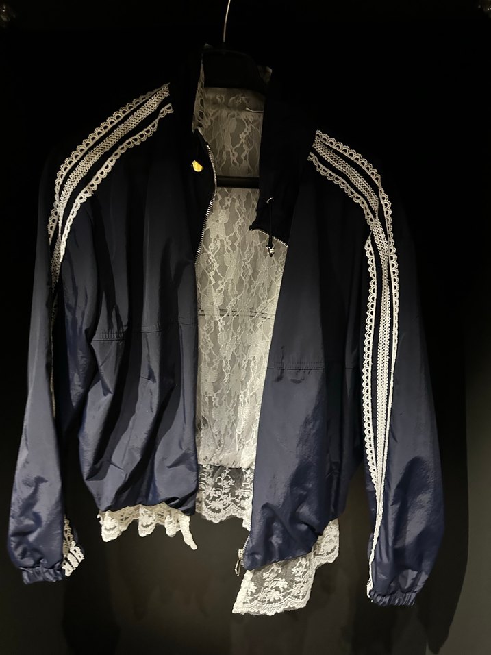 Dantel Detaylı Gri Mavi Midi Ceket - Görsel 5