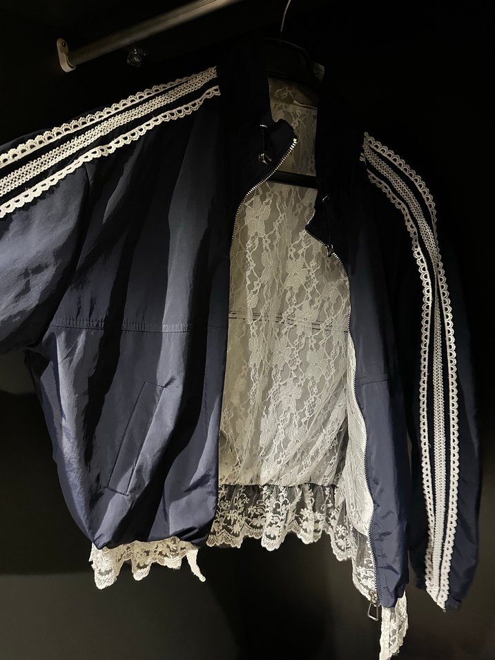 Dantel Detaylı Gri Mavi Midi Ceket - Görsel 4