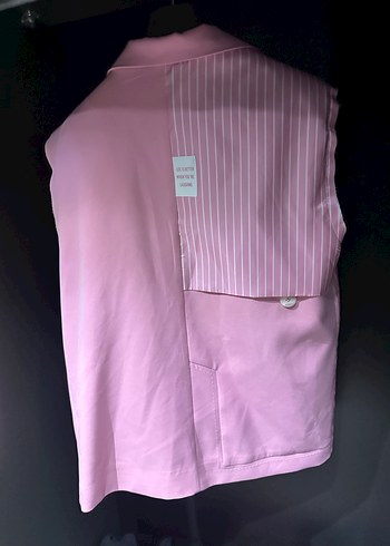 Pembe Düğmeli Kolsuz Midi Blazer - Görsel 5
