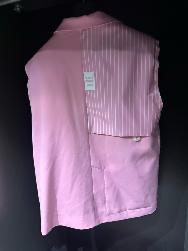 Pembe Düğmeli Kolsuz Midi Blazer - Görsel 5