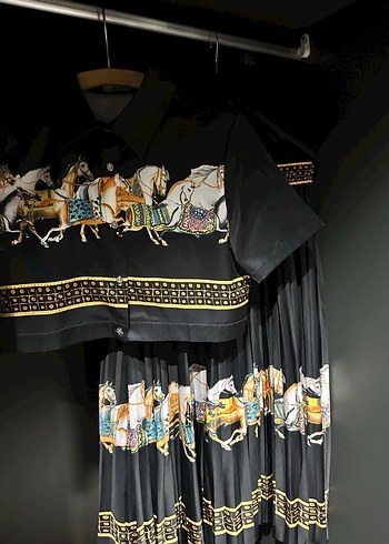 Siyah Baskılı Uzun Kadın Elbise - Görsel 5