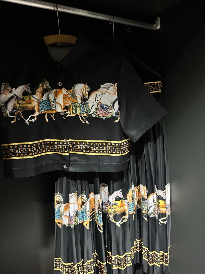 Siyah Baskılı Uzun Kadın Elbise - Görsel 5