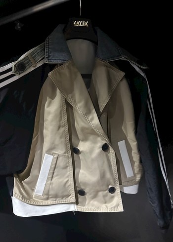 Kemerli, Kısa Kesim, Bej-Siyah Kadın Ceket - Görsel 3