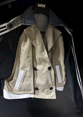 Kemerli, Kısa Kesim, Bej-Siyah Kadın Ceket - Görsel 2