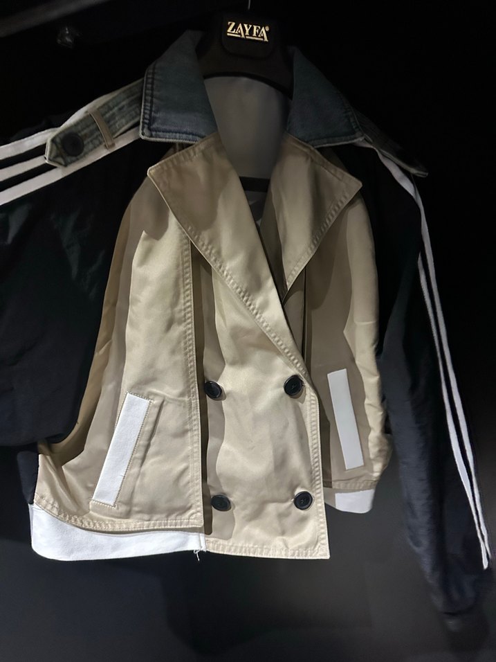 Kemerli, Kısa Kesim, Bej-Siyah Kadın Ceket - Görsel 2