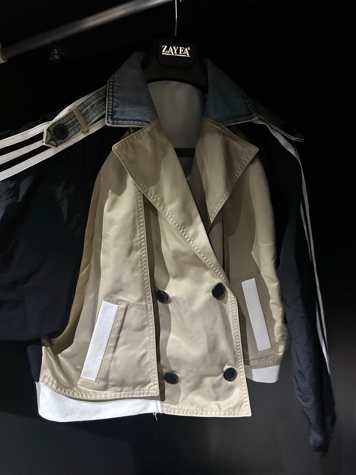 Kemerli, Kısa Kesim, Bej-Siyah Kadın Ceket - Görsel 4