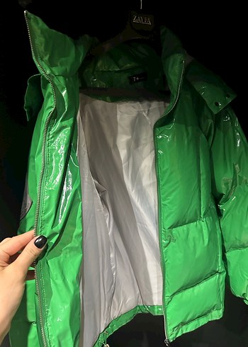 Parlak Yeşil Fermuarlı Kadın Kışlık Ceket - Görsel 4