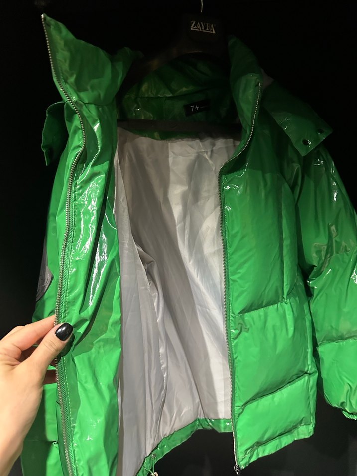 Parlak Yeşil Fermuarlı Kadın Kışlık Ceket - Görsel 4