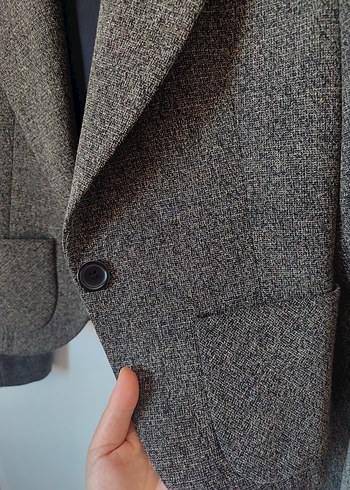 38 Beden Düğmeli Gri Kadın Wool Blazer
