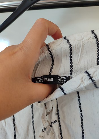 Beyaz Çizgili Keten Mini Şort - Görsel 5