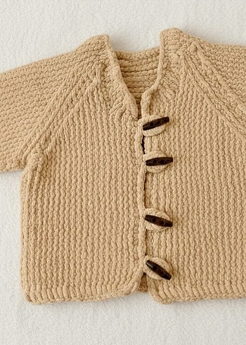 Çocuk Bej Bohem Örgü Hırka - Görsel 3