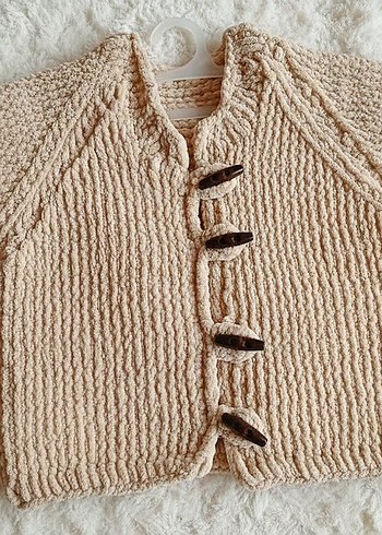 Çocuk Bej Bohem Örgü Hırka - Görsel 4