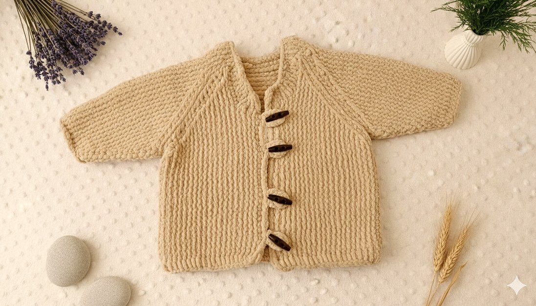 Çocuk Bej Bohem Örgü Hırka - Görsel 2