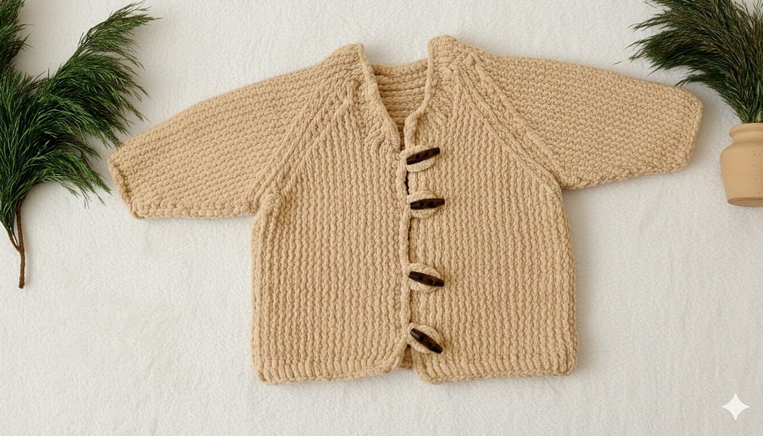 Çocuk Bej Bohem Örgü Hırka - Görsel 3