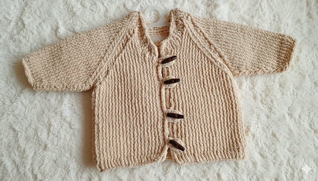 Çocuk Bej Bohem Örgü Hırka - Görsel 4