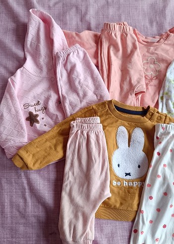 Uzun Kollu Düğmeli Bebek Kız Takımı Pembe - Görsel 7