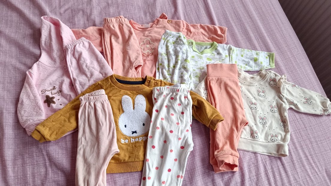 Uzun Kollu Düğmeli Bebek Kız Takımı Pembe - Görsel 2