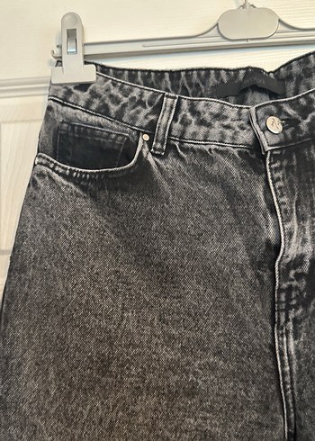 Gri Belden Kemerli Bol Kesim Kadın Kot Pantolon - Görsel 4