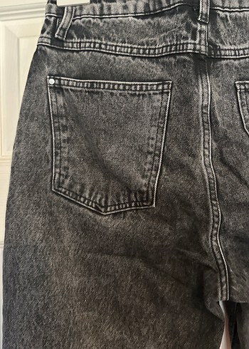 Gri Belden Kemerli Bol Kesim Kadın Kot Pantolon - Görsel 9