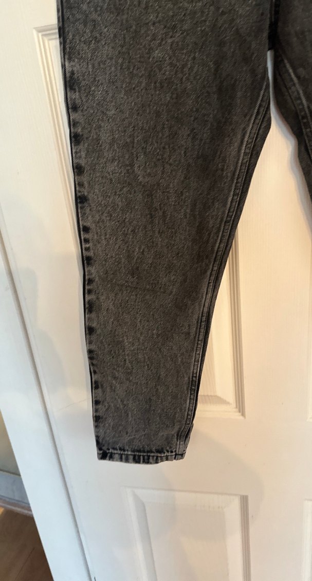 Gri Belden Kemerli Bol Kesim Kadın Kot Pantolon - Görsel 5