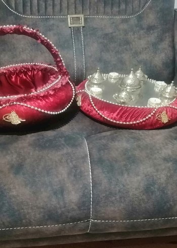 diğer Beden Bordo İşlemeli Boncuk Detaylı Kadın Kına Tepsisi