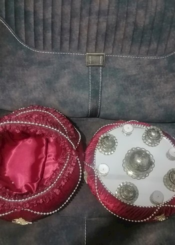 Diğer Bordo İşlemeli Boncuk Detaylı Kadın Kına Tepsisi