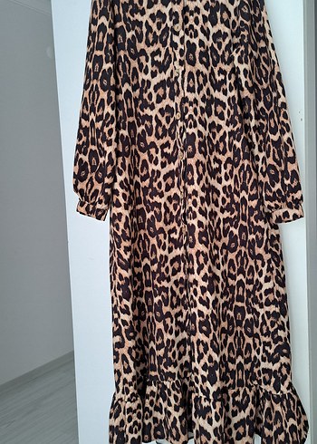 Estella Kahverengi Leopar Desenli Uzun Elbise
