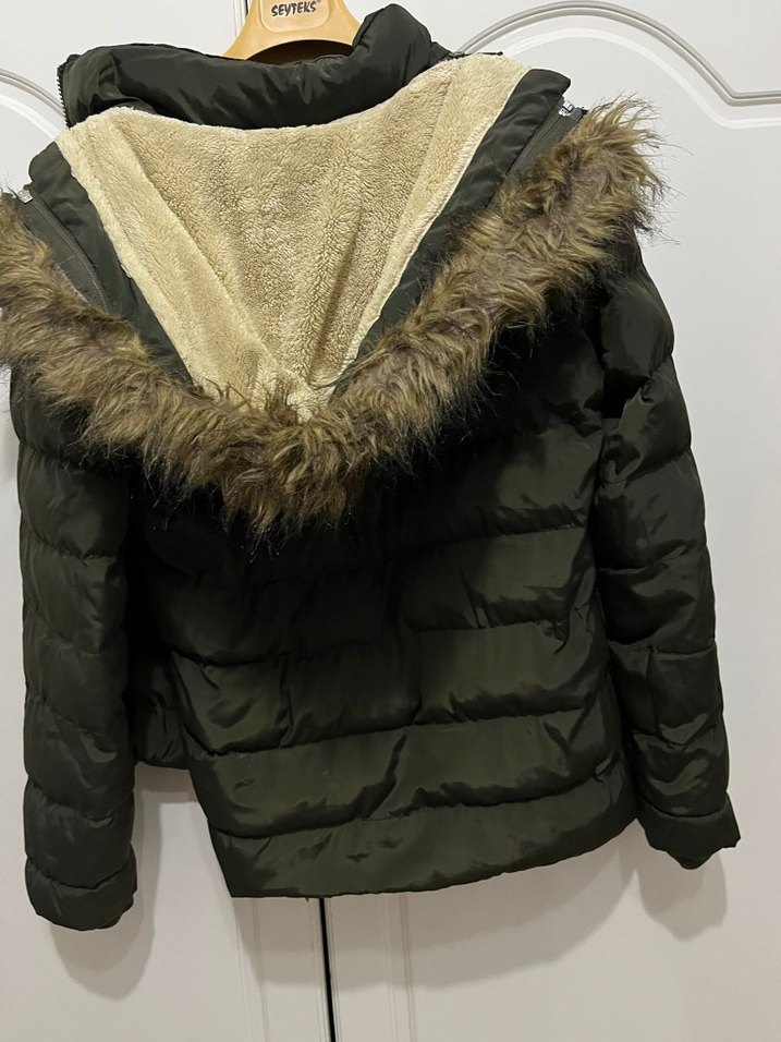 Kadın Yeşil Midi Kışlık Mont Kürklü - Görsel 3