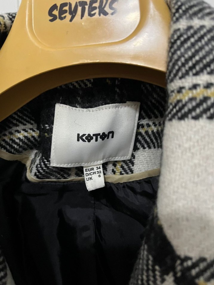 Kadın Gri Ekoseli Uzun Düğmeli Kaban - Görsel 2