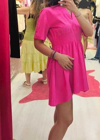 Pembe/ fuşya V Yaka Elbise