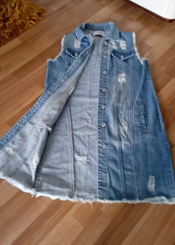 m Beden Levure marka Düğmeli Mavi Kolsuz Denim Ceket