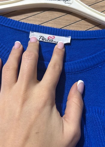 Mavi Fırfırlı Uzun Triko Elbise - Görsel 3