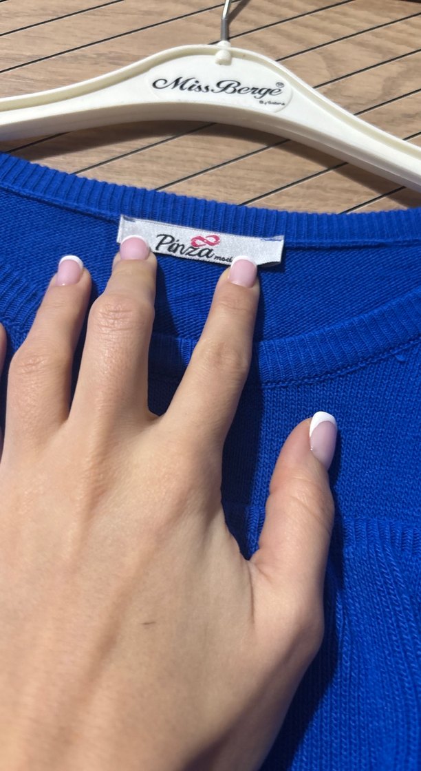 Mavi Fırfırlı Uzun Triko Elbise - Görsel 3