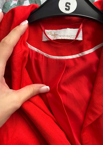 Düğmeli Kırmızı Keten Kadın Blazer Ceket - Görsel 3