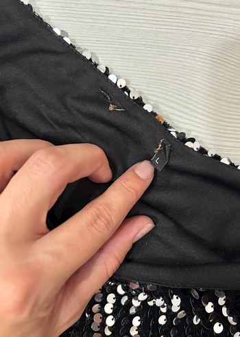 Zara Payetli Siyah Tek Kollu Midi Abiye Elbise